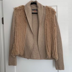 Front rabbit fur and cashmere knit cardigan